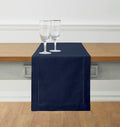 Solino Home Navy Blue Table Runner 120 Inches Long - Cotton Linen Hemstitch 14 x 120 Inch Table Runner for Dining, Fall, Autumn, Thanksgiving, Holiday