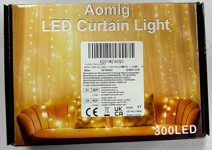 AOMIG Fairy Curtain Lights,300 LED White Window Curtain String Light,8 Modes 9.8×9.8Ft Waterproof Curtain String Light USB Powered with Remote Control,Christmas String Lights for Indoor/Outdoor