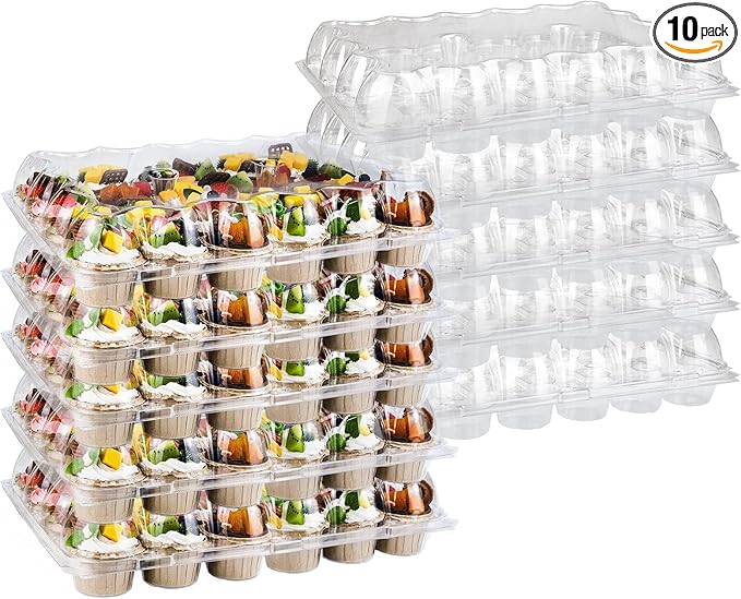 TWOWYHI 24 Counts x 10 Sets Cupcake Containers Cupcake Boxes Plastic Cupcakes Carrier Holders for Clear Plastic Disposable Cupcakes Container with Detachable Tall Lid