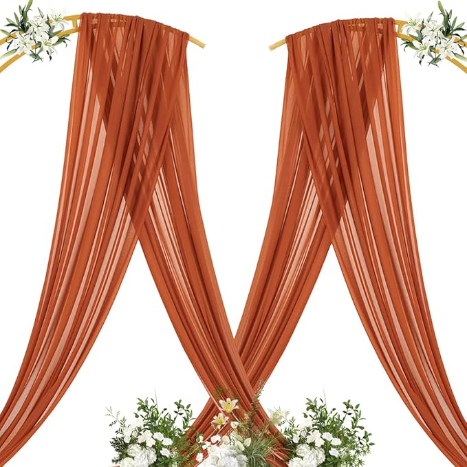 MLMC Terracotta Wedding Arch Draping Fabric 2 Panels 29" x 20 FT Extra Long Gauze Drapes Sheer Backdrop Curtains 6.6 Yards Outdoor Drapery Panels for Wedding Ceremony Party Ceiling Decoration