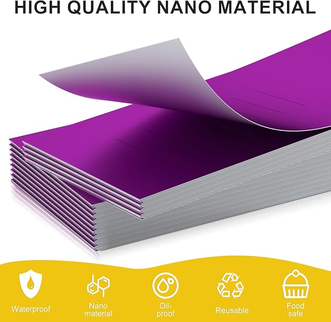 Polymer Material Reusable Napkin Band, Glue-Free Tear-Proof Water Resistant Oil-Proof Napkin Bands Set of 100(Front Purple Color and Back White), 6 Adjustable Sizes Napkin Rings