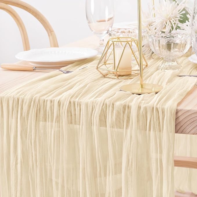 MLMW 10 Pack Beige Table Runner Cheesecloth Boho Gauze Rustic Cheese Cloth Table Runner 160 inch Sheer 13.3ft for Thanksgiving Wedding Party Baby Bridal Shower Birthday