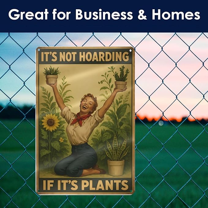 Vintage Metal Garden Sign - "It's Not Hoarding If It's Plants" - Funny Gardening Gift for Plant Lovers, Indoor Outdoor Decor for Home, Greenhouse, Yar
