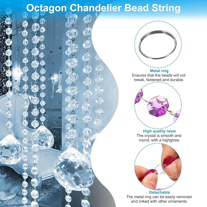 PATIKIL 14 mm Crystal Garland Strands, 98.4 Ft Acrylic Octagon Chandelier Bead Chains String for DIY Craft Wedding Party Home Decorative Jewelry Making, Purple