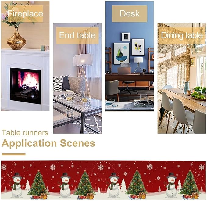 Christmas Table Runner,Snowman Rustic Red Snowflake Winter Table Cloth Kitchen Dining Table Decoration for Home Party Decor 13x90 Inch