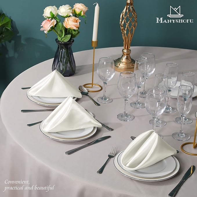Manyshofu 50 Pieces Ivory White Satin Napkins - 12x12 Inches Cloth Napkins, Square Satin Fabric Napkin Set - Elegant & Reusable Table Napkins for Wedding Dinner Party Lunch Banquet Decoration