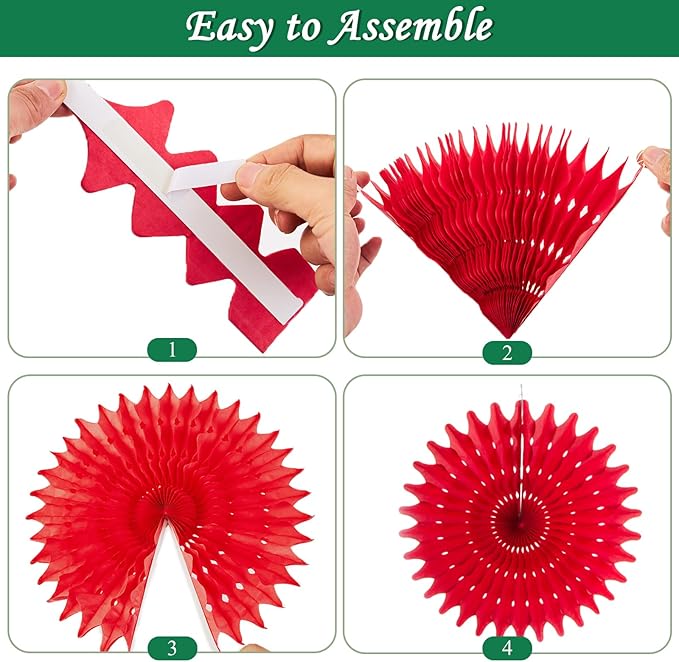 SUNBEAUTY Pack of 12 Christmas Party Decorations Christmas Classroom Decorations Hanging Paper Fans for Xmas Holiday Ceilings Wall Decor Winter New Year Party Supplies