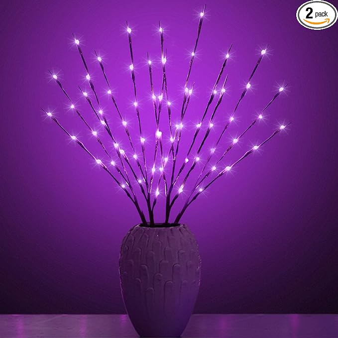 Led Branch Light Battery Operated Lighted Branches Vase Filler Willow Twig Lighted Branch 30 Inch 20 LED for Christmas Home Party Decoration Indoor Outdoor Use Pack of 2 Purple
