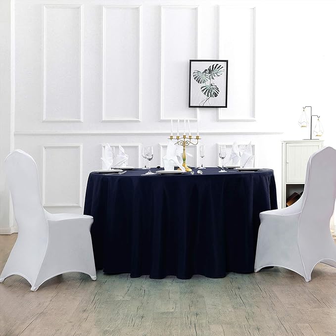 120 inch Round Tablecloth Washable Polyester Table Cloth Decorative Table Cover for Wedding Party Dining Banquet（120 inch,Navy）