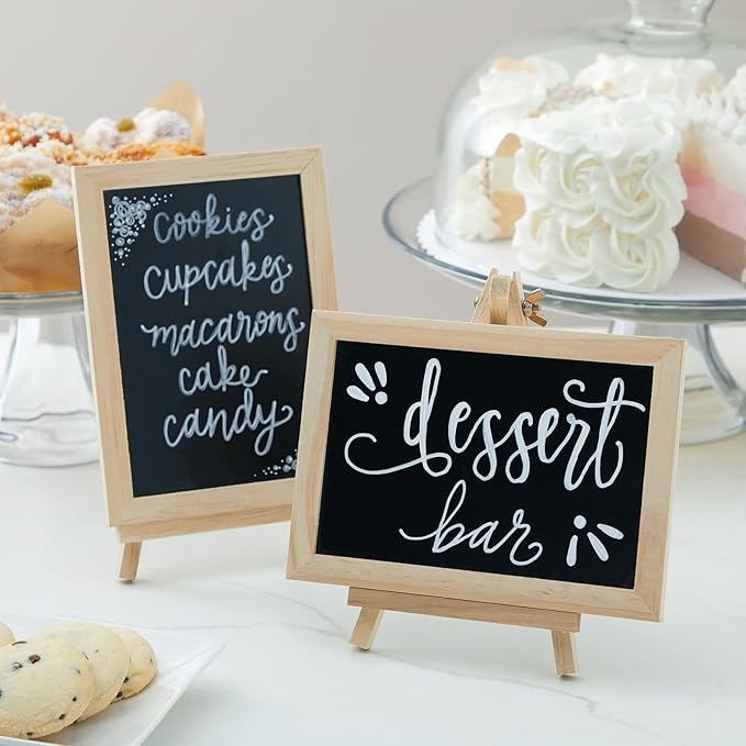 Juvale Mini Chalkboard Signs with Stand - 6-Pack Wood-Framed Tabletop Chalkboard Sign, 7x7x4 in (6x4 in Writing Area), Black - Reusable Double-Sided Boards for Weddings, Coffee Shops & Events