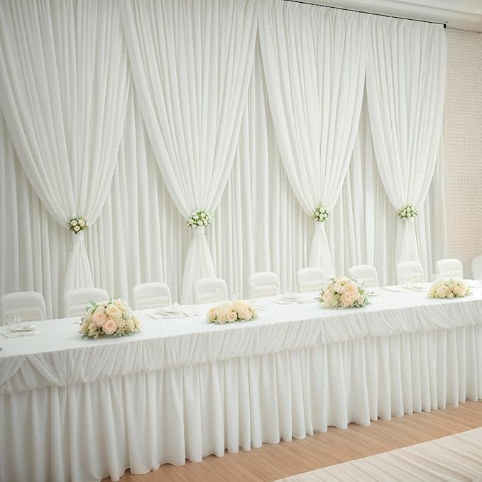 50×14ft Wrinkle Free Ivory Backdrop Curtain, Soft Silky Easy to Drape Cream Wedding Drapes for Backdrop, 10 Panels 5×14ft Photo Backdrop Curtains for Parties Birthday Photography Background Cloth
