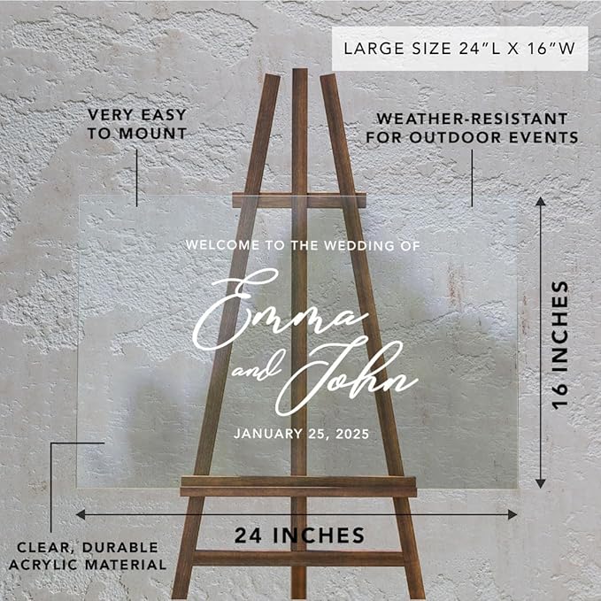 Andaz Press Custom Large Wedding Acrylic Sign, 16 x 24 Inches, Welcome Custom Script, Personalized Sign, Wedding Welcome Sign For Modern Theme Bienvenidos a Nuestra Boda