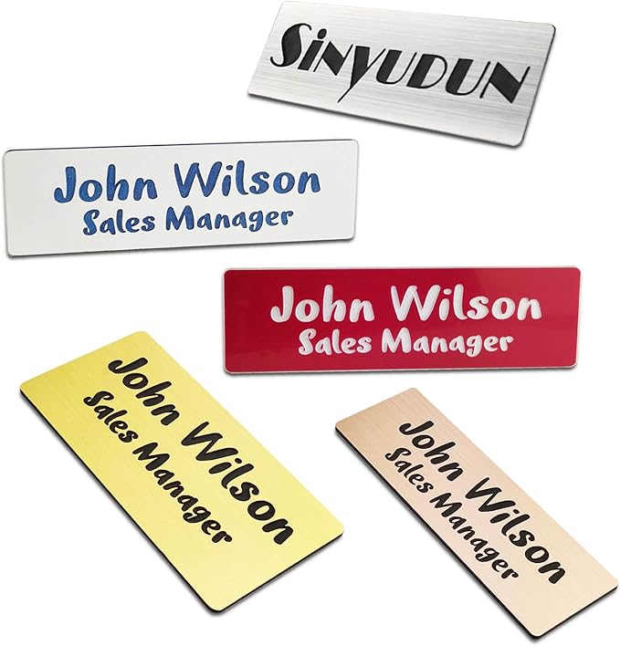 Custom Engraved Name Tag Badges for Business, Personalized Identification with Pin, Magnetic, Adhesive, or Blank Backing, 1"x3", Rose Gold/Black Text