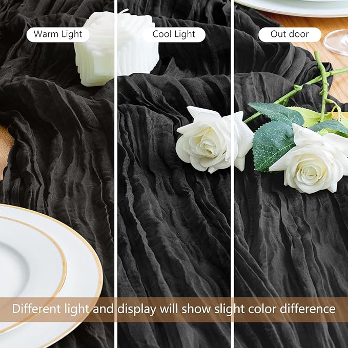 Asee'm Cheesecloth Table Runner 120 Inches Long Black Boho Gauze Cheese Cloth Runner 10FT Rustic Sheer Fall Table Runners for Thanksgiving Wedding Party Baby Shower Decoration