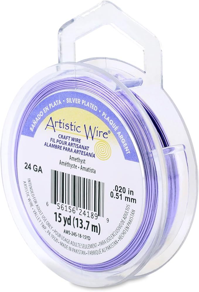 Artistic Wire, 24 Gauge Silver Plated Tarnish Resistant Colored Copper Craft Wire, Amethyst, 15 yd