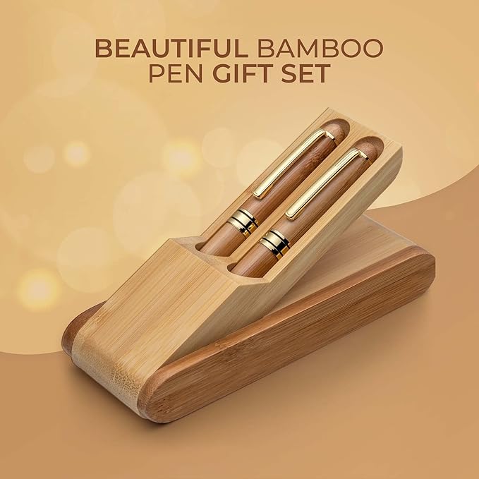 ZenZoi Wood Pen Set - Bamboo Fountain Pen w/Fine Nib & Rollerball Pen. Smooth Writing, Refillable, Vintage, Crafted, Journaling Pen. Luxury Pen Gift Set for Men, Women, Ink Converter.