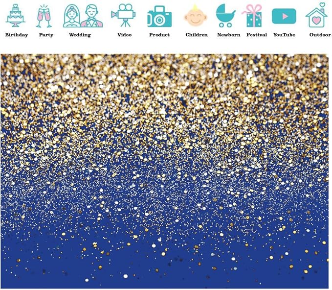 SJOLOON Blue Glitter Backdrop Royal Photo Backdrop for Birthday Party Decoration Graduation Studio Props 12558 (8x6FT)