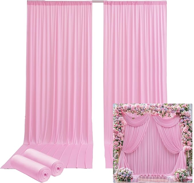 10ftx14FT Wrinkle Free Pink Backdrop Curtain, 2 Panels 14FT Height Pink Wedding Backdrop Drapes, Silky Polyester Back Drop Cloth for Birthday Photography Background Party Backdrop Draping