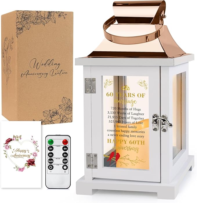 60th Wedding Anniversary Lantern - Rose Gold 60th Anniversary Wedding Gift for Couple, Parents, Grandparents