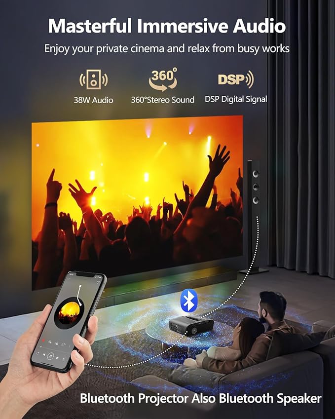 4K Projector Auto Focus HDR WiFi 6, Smart Daylight Projector 4K High Lumen 2300 ANSI LED 1080P Ultra HD Ceiling Home Theater Karaoke Movie Gaming Indoor Outdoor with Bluetooth HDMI USB Ethernet Apps