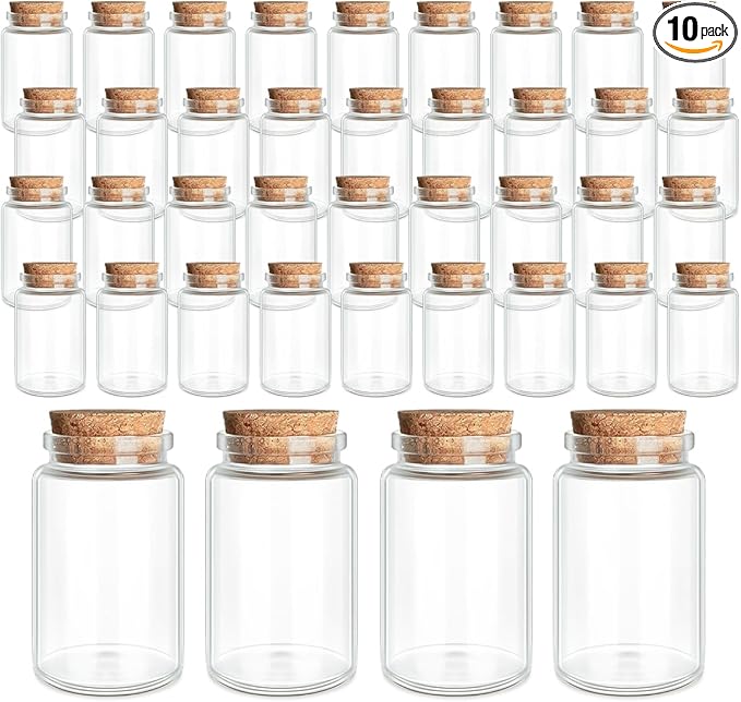 JIUYUE 10 pcs 50 ml Small Glass Bottles with Cork,Jars with Cork Lids(1.69 oz-1.45x2.75 inch)