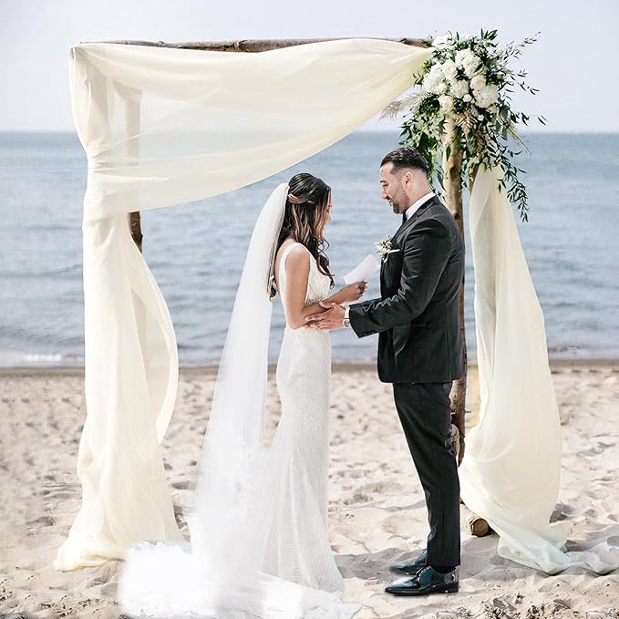 Wedding Arch Draping Fabric, 2 Panels 28" x 19Ft Ivory Wedding Arch Drapes Sheer Backdrop Curtain for Wedding Ceremony Party Ceiling Decor