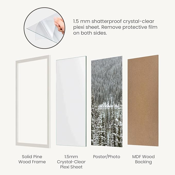 Opposite Wall - 24x36 in - Real Wood Grey Picture Frame - Lightweight, Versatile & Shatterproof - Large Wall Hanging Photo or Poster Frame - Wall Decor for Office, Gallery & Home