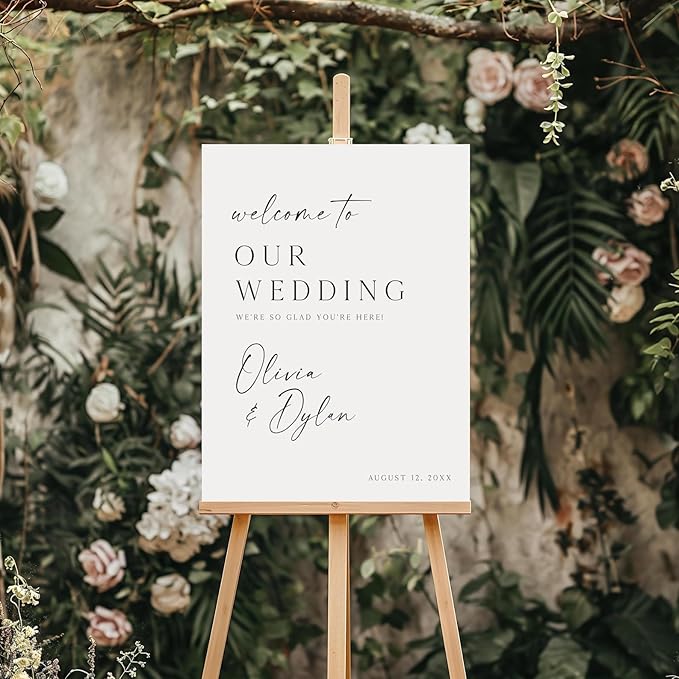 Welcome Wedding Sign Personalized, Modern Elegant Wedding Sign Decorations Signage 12" X 18" (Small), 27" (Medium), 36" (Large), Plastic, Modern, Pole Mount, Weather