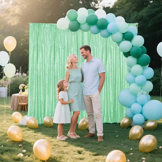 Mint Green Sequin Backdrop Curtain 2 Pieces 2FTx8FT Glitter Photography Backdrop for Party Wedding Birthday Christmas Decorations