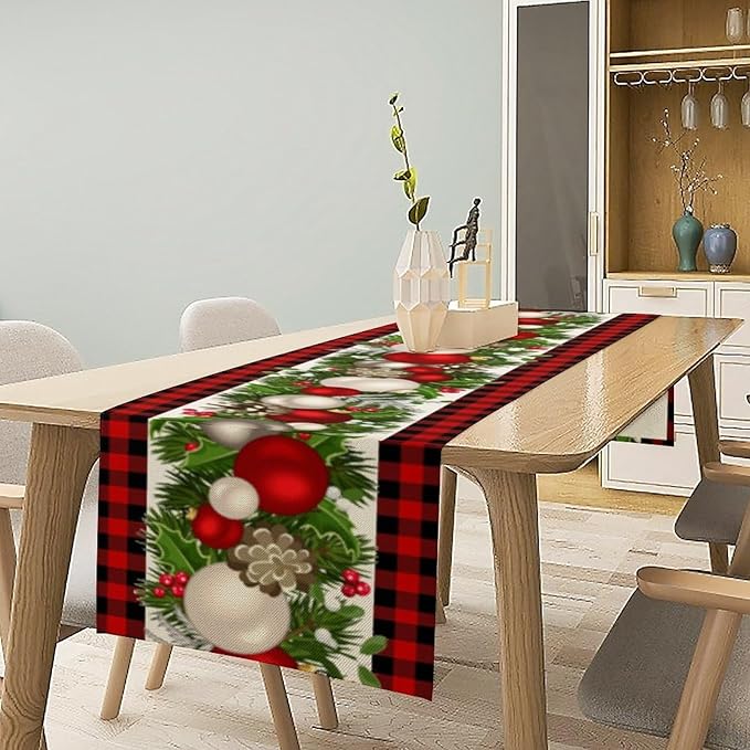 Christmas Table Runner,Seasonal Winter Xmas Holiday Farmhouse Table Cloth Kitchen Dining Table Decoration for Home Party Decor 13x90 Inch