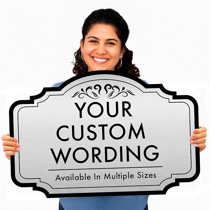 Design 24x18 In Metalic Silver Decorative Outdoor Personalized Aluminum Driveway Signs, Custom Waterproof Made In USA