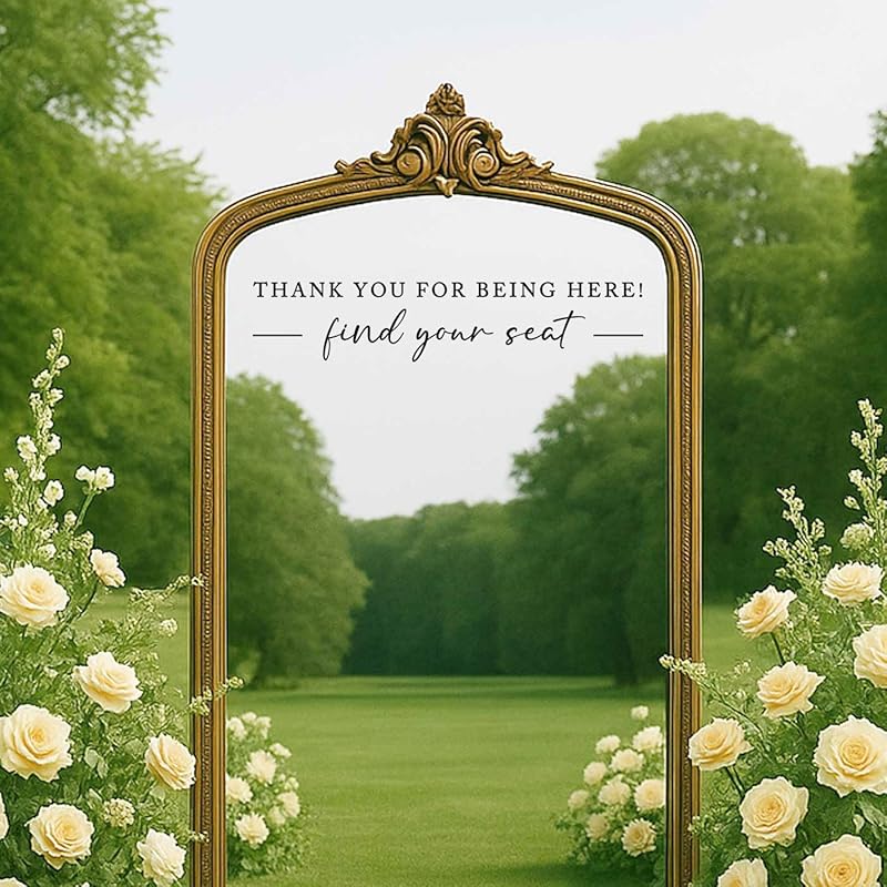 Seating Chart Sign, Wedding Mirror Decal, Thank You for Being Here Find Your Seat, Wedding Seating Chart Header Vinyl Decal, Your Seat Awaits Wedding Sign Decal, Mirror Sticker for Seating (Black, Wide 20")