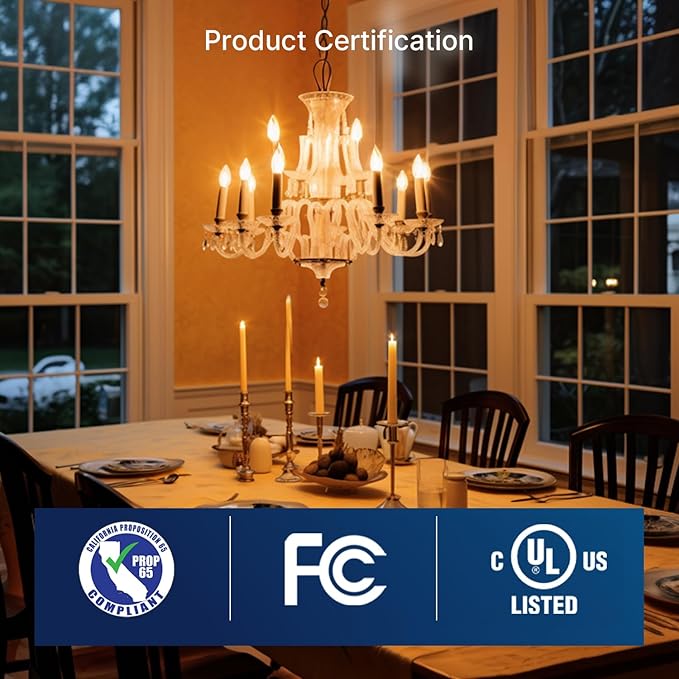 FLSNT 40W Equivalent LED Chandelier Light Bulbs, Dimmable Amber LED B11 E12 Candelabra Base Bulbs, 2200K Warm White, 330LM, 6 Pack UL,CA65 Listed.