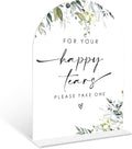Greenery Happy Tears Tissue Sign, 6 x 8 Inch White Arch Acrylic Wedding Sign with Holder, Wedding Sign for Ceremony and Reception, Wedding Decoration, Wedding Supplies - LY25