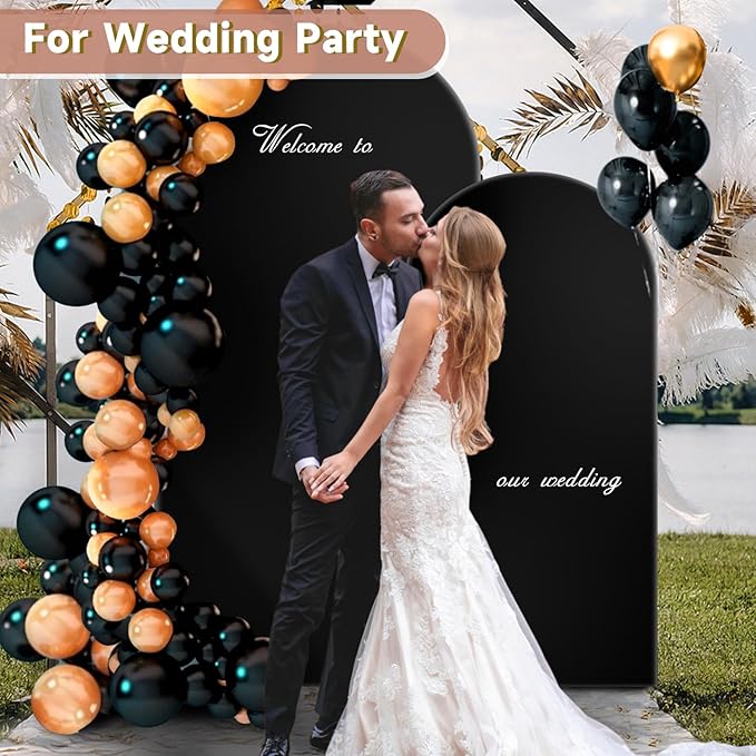 Hemmotop 6.6 ft Black Spandex Arch Cover (No Arch Stand), Spandex Arch Covers Stretchy Backdrop, Balloon Arched Cover 2-Sided, Arches for Backdrop for Wedding, Baby Shower Party Decoration