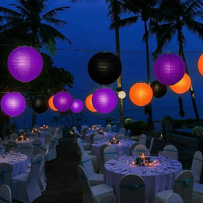 Orange Purple Black Paper Lanterns Decorative 12pcs Halloween Hanging Decorations for Graduation Thanksgiving Birthday Party Decorations
