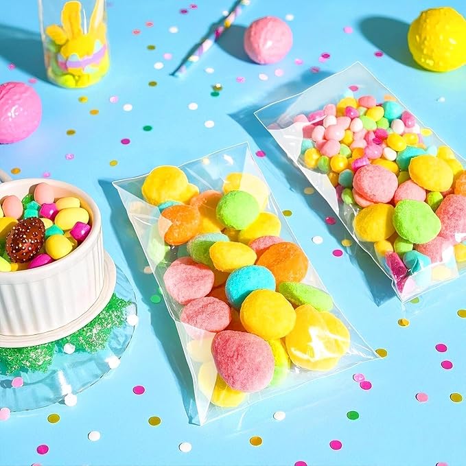 PigPotParty 3"x7" Cellophane Cookie Bags Self Sealing, 100 Pcs Clear Plastic Treat Individual Cookie Bags with seal, Perfect for Goodies, Party Favors, Snacks, Gift Wrapping