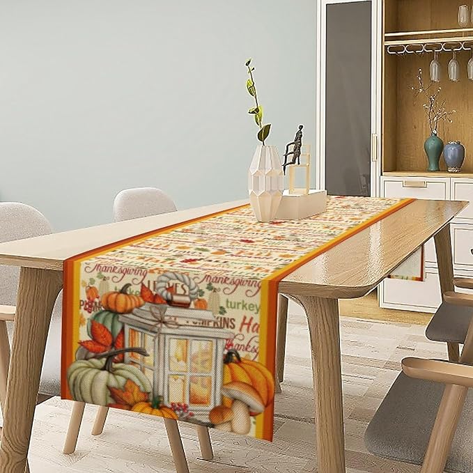Autumn Table Runner,Farmhouse Leaves Pumpkin Thanksgiving Table Cloth for Kitchen Dining Table Decoration Home Party Decor 13x120 Inch