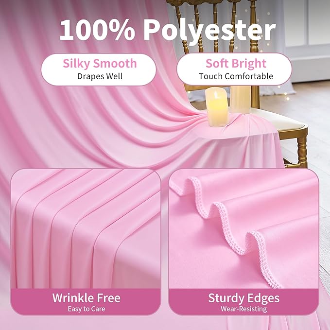 50×12ft Wrinkle Free Pink Backdrop Curtain for Wedding Parties, 10 Panels 5×12ft Long Soft Silky Polyester Backdrop Drapes Baby Pink Photo Back Drop Curtains for Party Photography Background Cloth