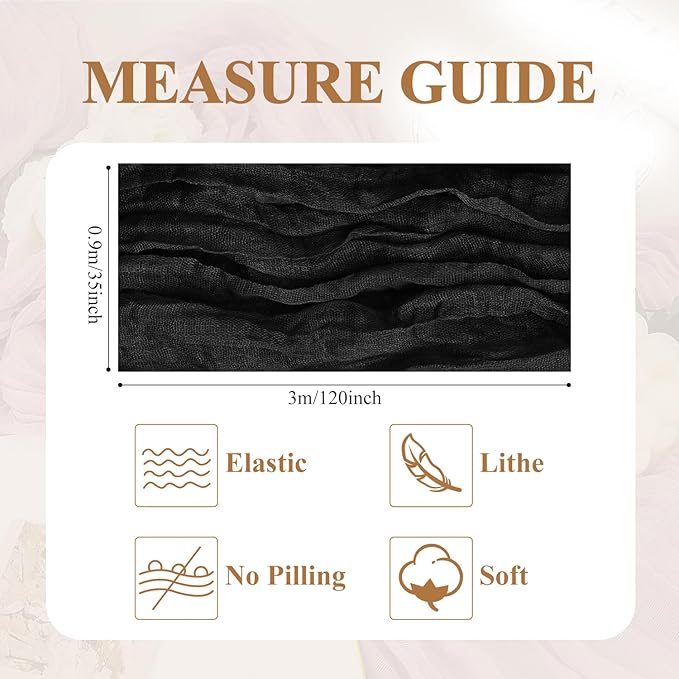 Asee'm 2pcs Cheesecloth Table Runner 120 Inches Long Black Boho Gauze Cheese Cloth Runner 10FT Rustic Sheer Table Runners for Christmas Wedding Party Baby Shower Spring Easter Decoration