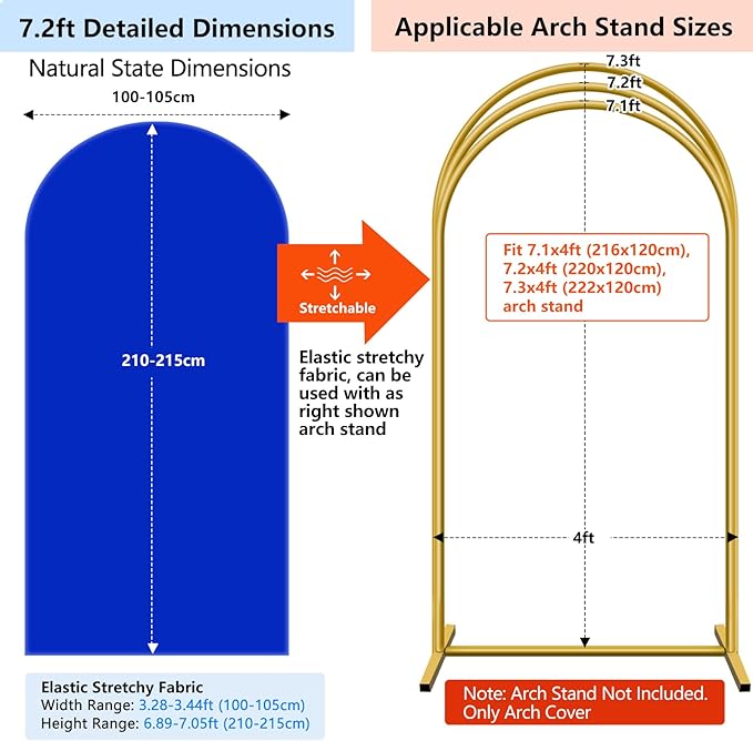 HEMMOTOP Blue Arch Cover 7.2 ft (No Arch Backdrop Stand), Spandex Wedding Balloon Stretchy Arch Backdrop for Photo, Round Top Stand Covers for Party Birthday Baby Shower Anniversary Decoration
