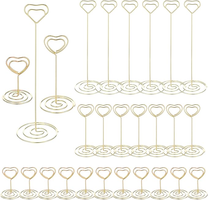MAQUITA 36pcs Place Card Holder, Table Number Holders, Table Card Holders, Table Number Stands, Wire Table Picture Photo Holder with Heart Shaped Menu Memo Clips for Wedding Favors