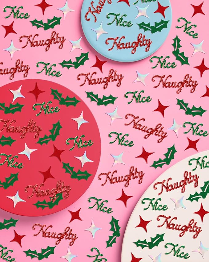 xo, Fetti Naughty + Nice Confetti | Red + Green Glitter - 200 pcs | Winter Decorations, Christmas Table Decor, Holiday Party Supplies, Xmas Tablescape