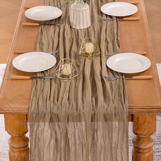 MLMW 4 Pack Fall Table Runner Boho Nude Brown Cheesecloth Table Runner Autumn Gauze Rustic Tan Cheese Cloth 160 inch 13.3ft for Thanksgiving Wedding Party Baby Bridal Shower Birthday
