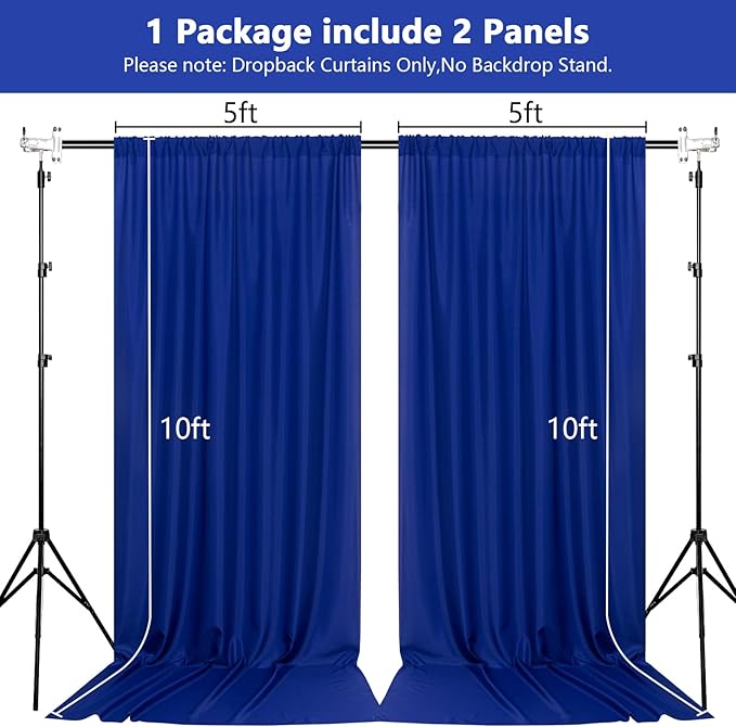 MEETSKY 10 feet x 10 feet Royal Blue Backdrop Curtains for Parties Curtains Photography Backdrop Drapes for Wedding Birthday Party Rod Pocket Home Sliding Door Decoration, 5ft x 8ft, 2 Panels