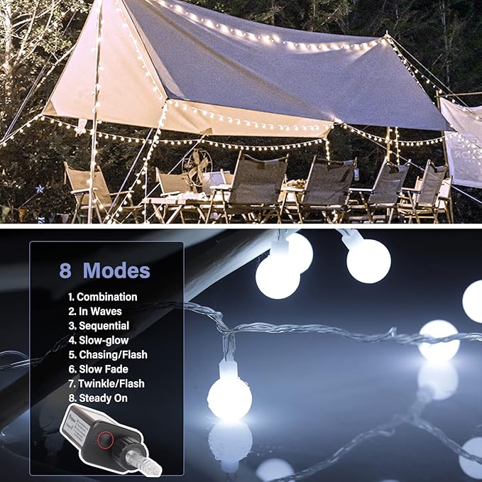 Minetom 33 Feet 100 Led Globe Ball String Lights, Fairy String Lights Plug in with Remote, Waterproof Globe String Lights for Indoor Outdoor Party Wedding Christmas Tree Garden Decoration, Pure White