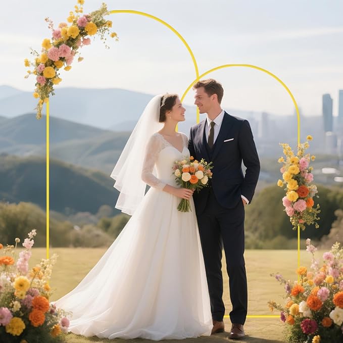 Wedding Arch Backdrop Stand and Cover Set of 2 6FT 7.2FT Black Spandex Fitted Stretchy Arch Stand Covers for Gold Metal Stand Round Top Chiara Backdrop Cover for Birthday Party Decorations