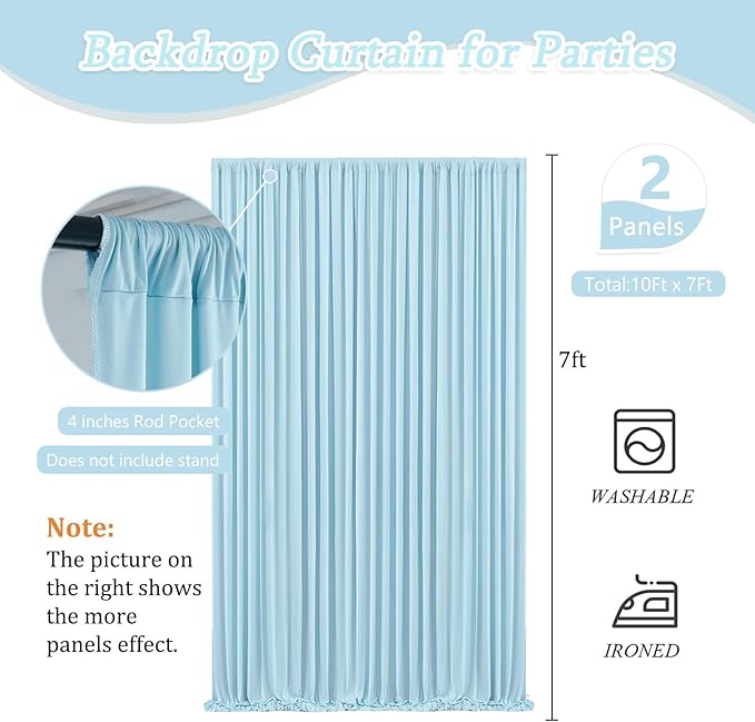 10 x 7 Feet Light Blue Backdrop Curtain for Partie, Background Curtains for Photoshoot, Birthday, Wedding, Halloween, Thanksgiving, Christmas Day, New Year Party Decorations 5Ft x 7Ft, 2 Panels