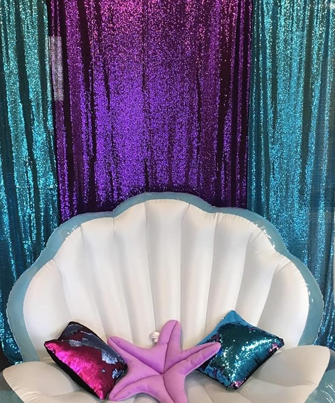 Poise3EHome 2Pcs 2Ft x 8Ft Teal Sequin Backdrop Curtains, Glitter Photography Background, Sequence Xmas Thanksgiving Backdrop for Wedding Party Holiday Festival Decor