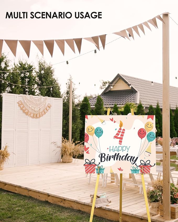 Gold Easel Stand for Wedding Signs with Adjustable Chain, Heavy Duty Metal Display Stand for Art, Welcome Signs, Posters, Pictures, Paintings,Posters & Commercial Display